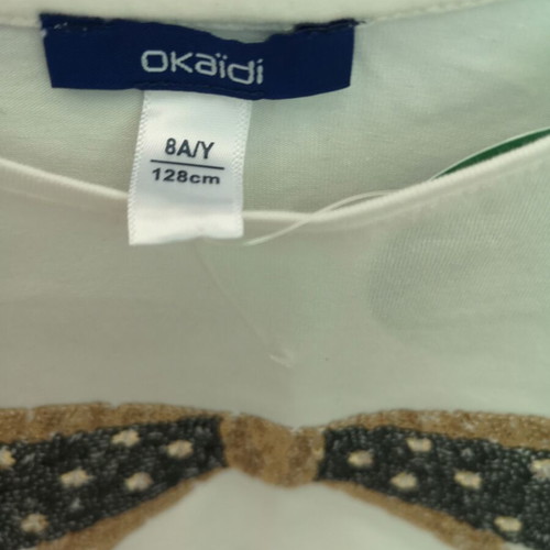 Okaidi white girls' long sleeve blouse with sequin bow size 128
