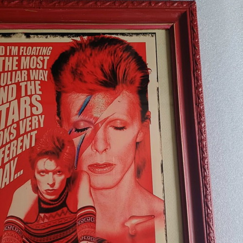 Handmade Bowie frame in red with Space Oddity lyrics new