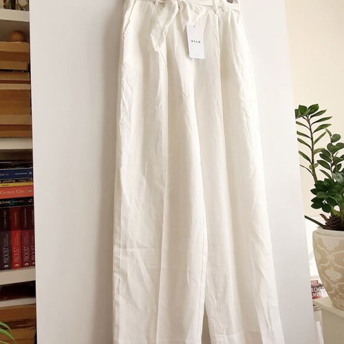 Vila pants new, linen and cotton, size M, white