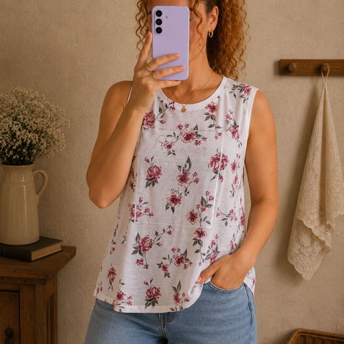 White floral blouse L/XL used with open back