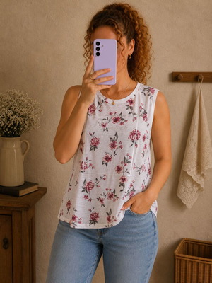 White floral blouse L/XL used with open back