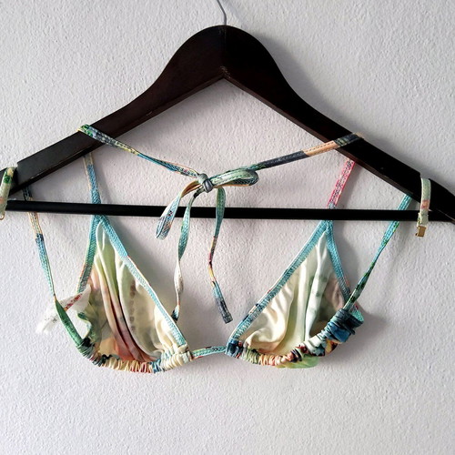 Vintage y2k fairycore coquette lolita graphic triangle bikini top used multicolor