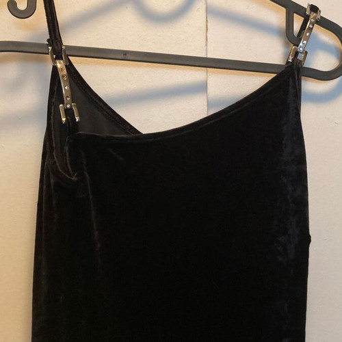 Maxi evening dress in black elastic velvet, size S