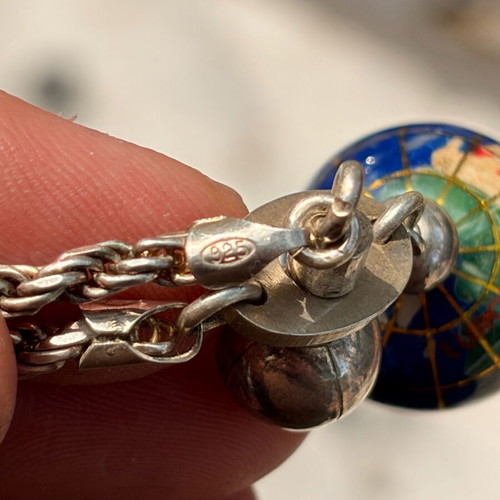 Silver 925 keychain with globe used