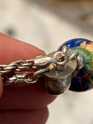 Silver 925 keychain with globe used
