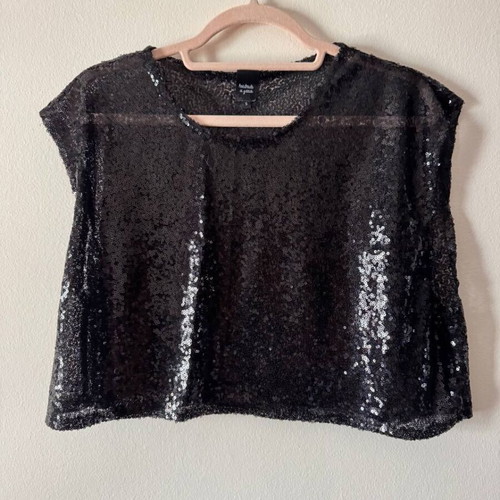 Black Sequin Top handmade in Greece, size S, like new