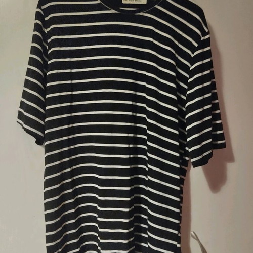 Striped men's short sleeve shirt size L like new black and white