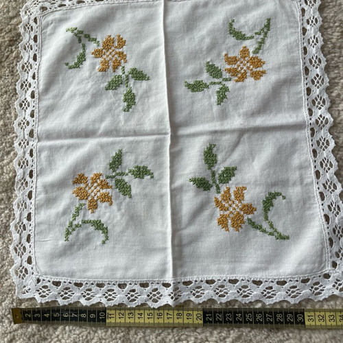 Handmade embroidered doilies used, cotton, set of two