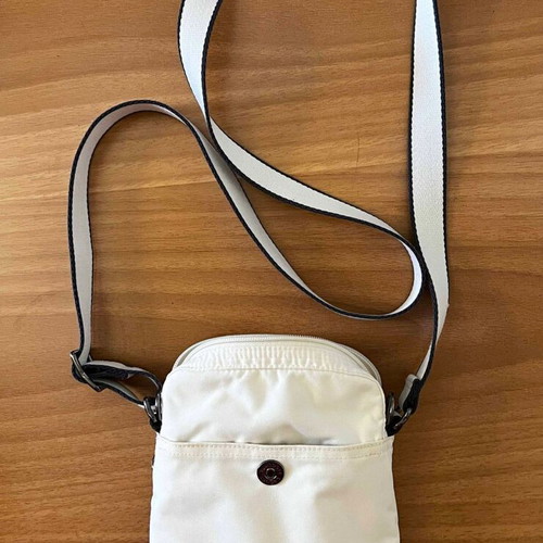 Lacoste shoulder bag vintage used, white, waterproof fabric