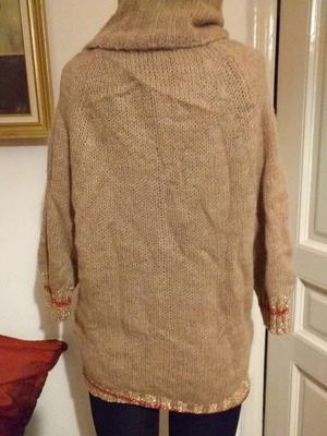 Mohair pullover used, beige with 3/4 sleeve size M