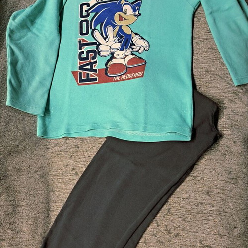 Sonic pajamas used for boy 9-10 years turquoise and gray