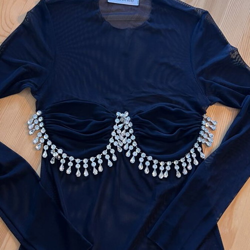 Milkwhite mesh top with crystals like new, size M