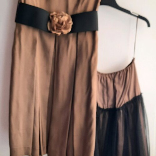 Rococo silk dress with 6 different looks, size L, brown