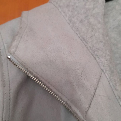 Zara leather jacket with fleece lining and hood used, gray