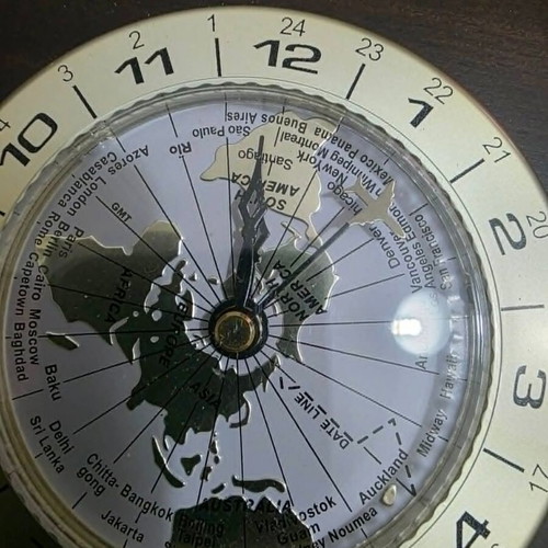 Luxury analog desk clock with world map and airplane needle
