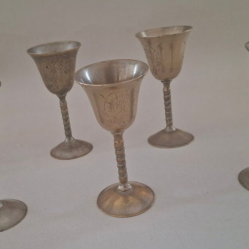 Set of 6 silver-plated liqueur glasses