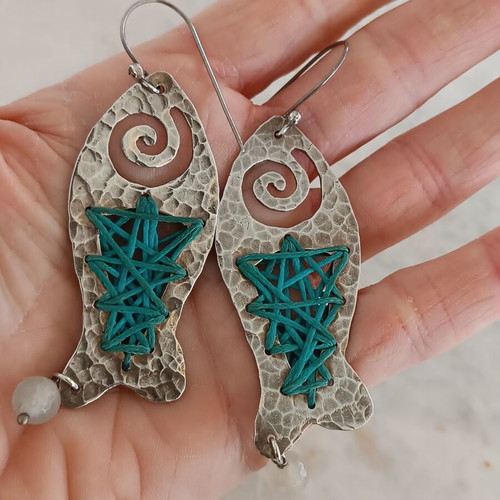 Silver 925 handmade earrings like new with wax thread