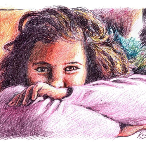 Colored pen artwork new, miniature 15x20 cm