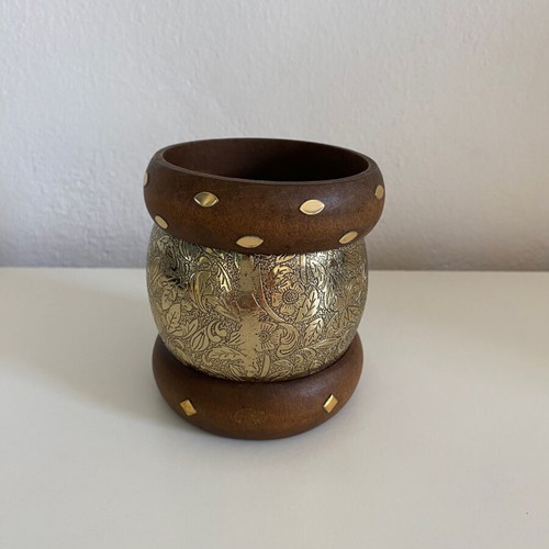 Wooden and carved gold bracelets set of 3 pieces