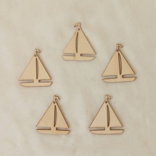Wooden sailboat charms set of 10 for crafts and good luck