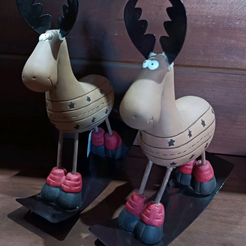 Vintage ceramic rocking reindeer set of 2 new
