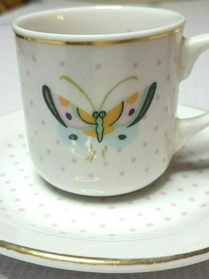 El Marwa Fine China Japan Moka/espresso φλυτζάνι-πιατάκι πορσελάνης μεταχειρισμένο, δεκαετίας 80'