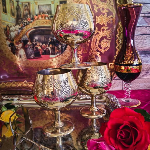 Vintage English silver plated baroque style goblets set of 6