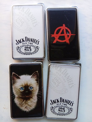 Zenit Slim and Jack Daniel's lighters used, set of 4, 8x4.7 cm