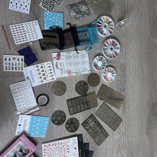 Mega Nail Art Decoration Bundle new, stamping plates, stickers, rhinestones