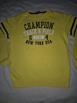 Φούτερ Champion κίτρινο μεταχειρισμένο για 9-10 ετών με μπλε εκτύπωση