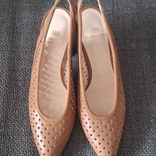 Baboulas leather slingback pumps, beige and brown, size 36