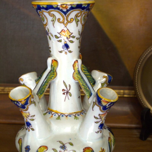 Antique French Quimper Faience Épergne Vase used, hand-painted c. 1880–1910