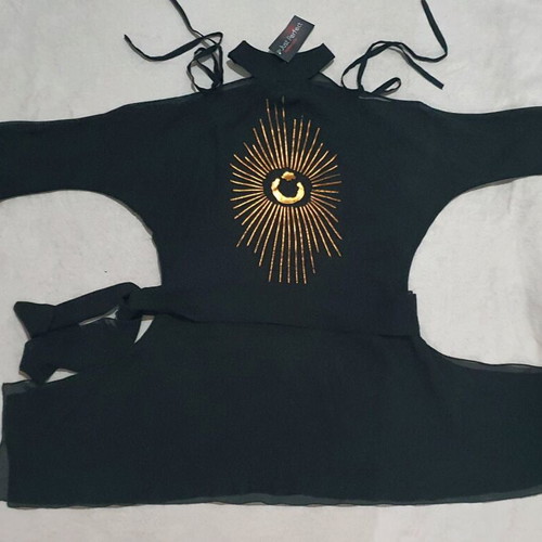 Black transparent top with gold print new, size S/M