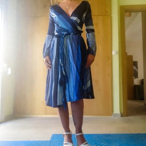 Zara blue satin midi wrap dress like new, size M