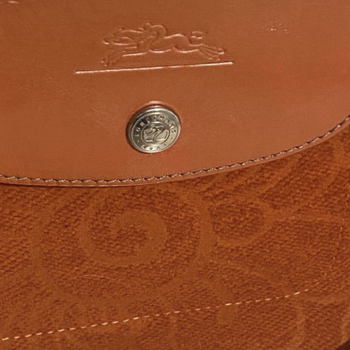 Longchamp orange tote bag shoulder used, soft velvet texture
