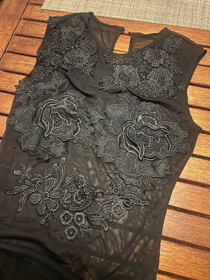 Bodysuit like new, transparent with lace, black, one size