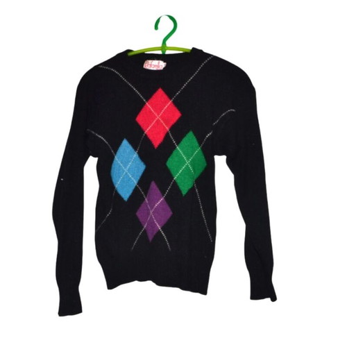 Vintage women's wool sweater with angora diamonds like new