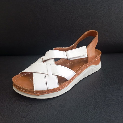 Leather platform sandals white and tan, new