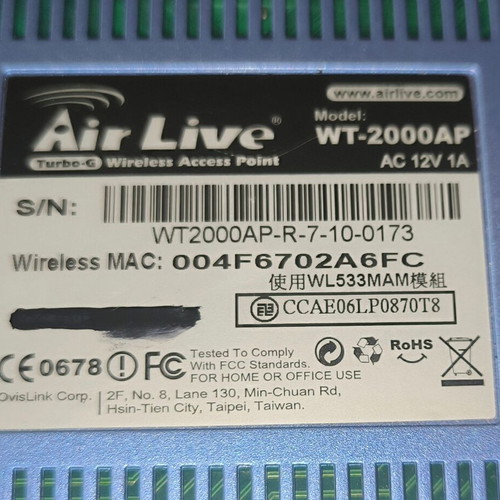 Air Live Wireless Access Point WT-2000AP used