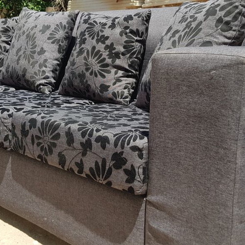 Three-Seater Sofa Grey and Black Fabric like new