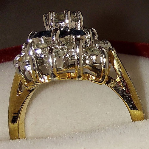 Women's fo bijoux ring used with blue and gold details, vintage design
