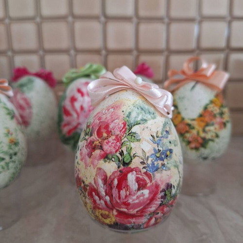 Handmade Easter decorative eggs set of 6 with decoupage technique new