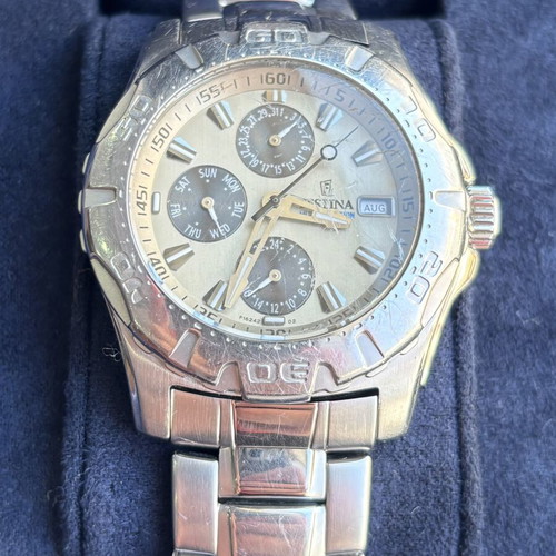 Festina F16242 Multifunction Quartz watch refurbished, beige and silver