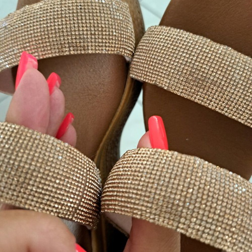Mules with rhinestone platform pink gold like new