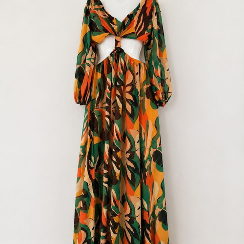 Mallory The Label summer dress, green and orange, size M
