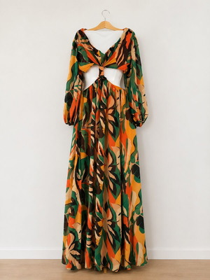 Mallory The Label summer dress, green and orange, size M