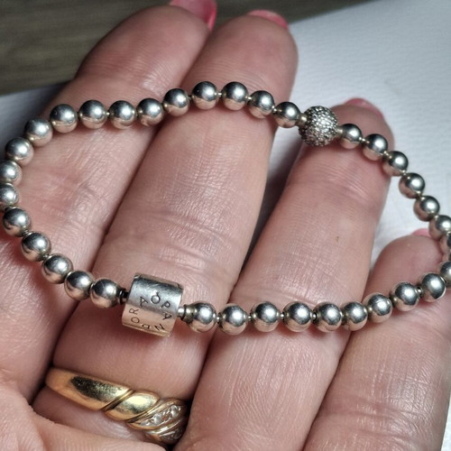 Pandora silver bracelet 17 cm with pearls and zirconia stones pave