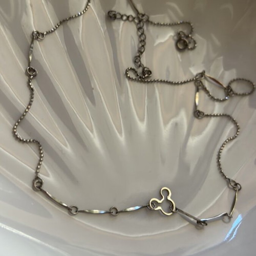 Silver necklace chain with Mickey Mouse design new