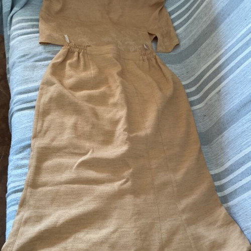 Co-ord set two-piece top and maxi skirt like new, beige camel