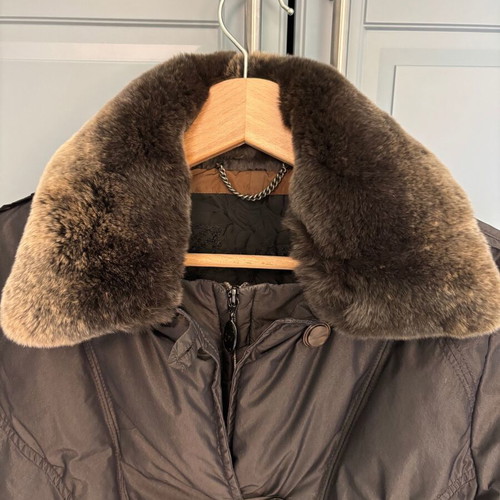 Geospirit down jacket with fur collar, like new, brown, size M